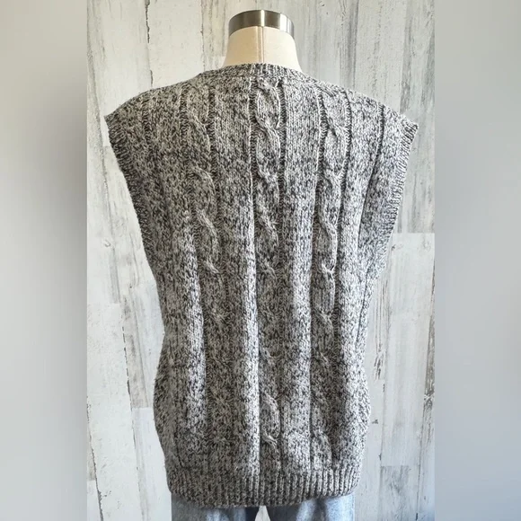 Vintage Cable Knit Sweater Vest large staple classic grandpa preppy wool blend - Picture 6 of 7